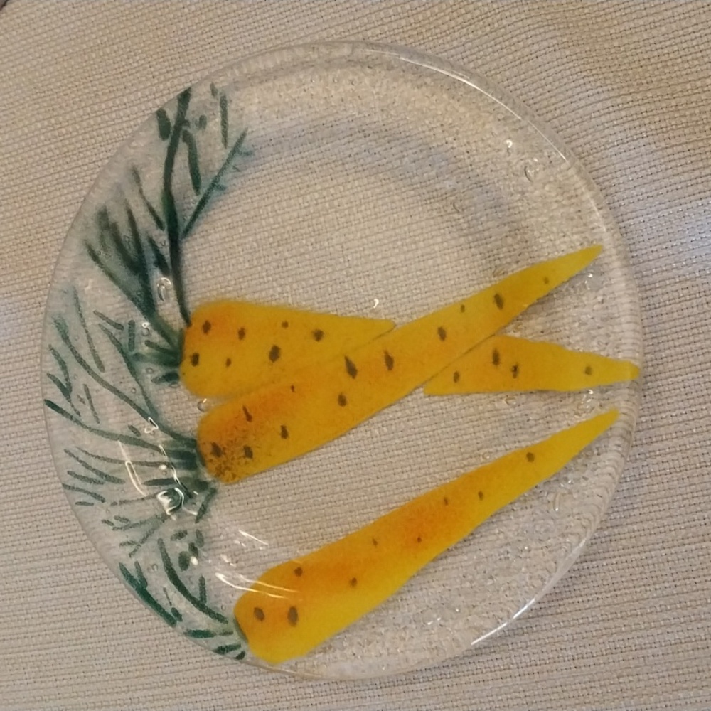 Fused Glass Carrot Plate Bears Signature Saint Luke